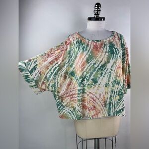💚 3055. Oversized Tie Dye Print Short Sleeve Top